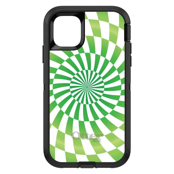 DistinctInk OtterBox Defender Custom Case for Apple iPhone 15 (6.1" Screen) - Green White Swirl Geometric - Tempered Glass Back