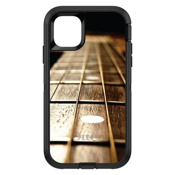 DistinctInk Case for iPhone 15 (6.1" Screen) - OtterBox Defender Custom Black Case - Guitar Strings Neck