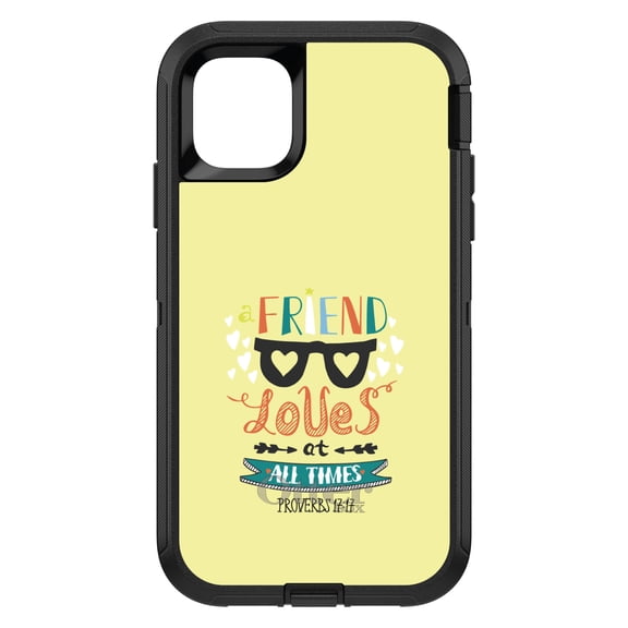 DistinctInk OtterBox Defender Custom Case for Apple iPhone 15 (6.1" Screen) - A Friend Loves at All Times - Slim Profile Design