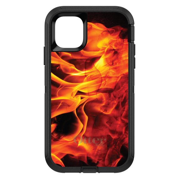 DistinctInk OtterBox Defender Custom Case for Apple iPhone 15 (6.1" Screen) - Printed Image of Fire - Slim Profile Design