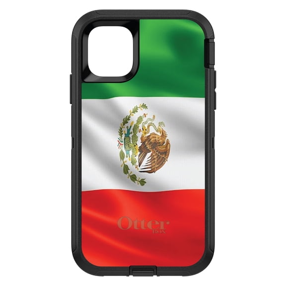 DistinctInk OtterBox Defender Custom Case for Apple iPhone 15 (6.1" Screen) - Red White Green Mexican Flag Mexico - Raised Bezel Screen Guard