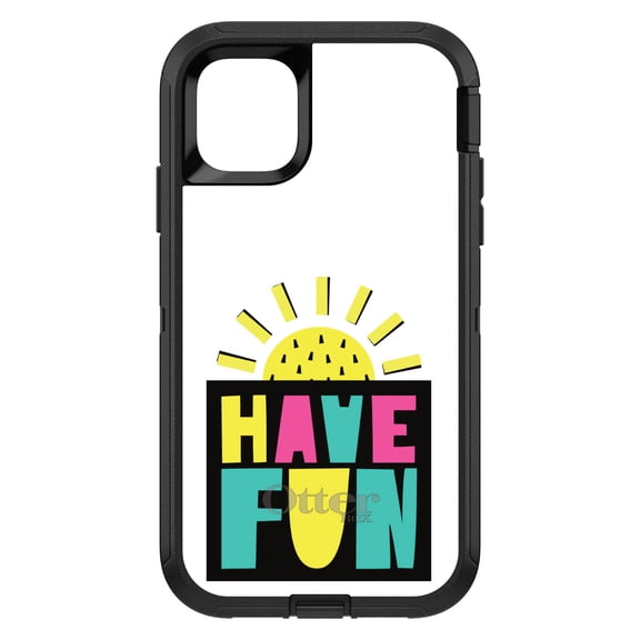 DistinctInk OtterBox Defender Custom Case for Apple iPhone 15 (6.1" Screen) - Have Fun Yellow Teal Black - Lightweight Grip