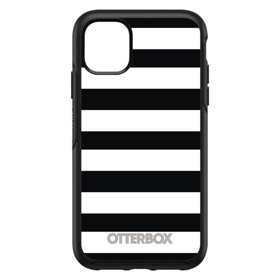 DistinctInk Case for iPhone 15 (6.1" Screen) - OtterBox Symmetry Custom Black Case - Black & White Bold Horizontal Stripes