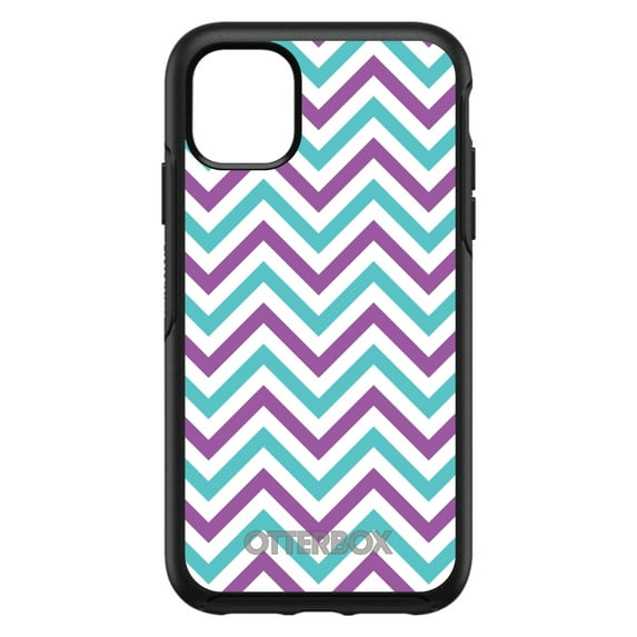 DistinctInk Case for iPhone 15 (6.1" Screen) - OtterBox Symmetry Custom Black Case - Purple Teal Chevron Stripes - Chevron Stripes Pattern