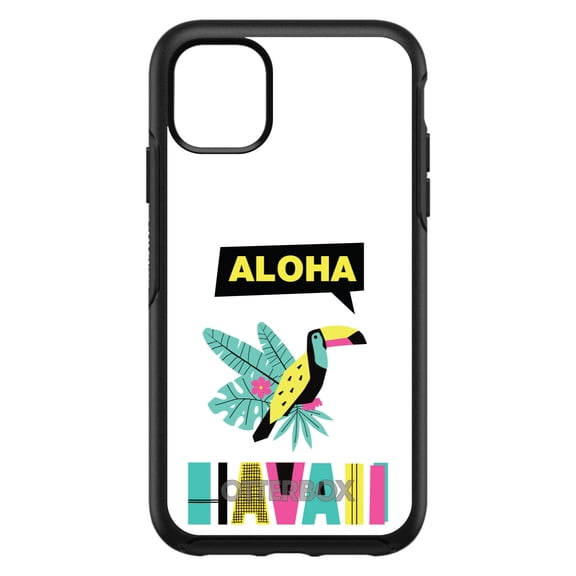 DistinctInk OtterBox Symmetry Custom Case for Apple iPhone 15 (6.1" Screen) - Aloha Hawaii Yellow Teal Pink - Slim Profile Design