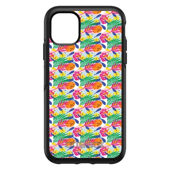 DistinctInk OtterBox Symmetry Custom Case for Apple iPhone 15 (6.1" Screen) - Summer Vibes Floral Pattern Pink Green Orange - Lightweight Grip