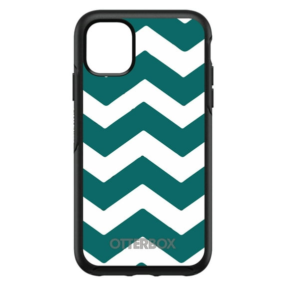 DistinctInk Case for iPhone 15 (6.1" Screen) - OtterBox Symmetry Custom Black Case - Teal White Chevron Stripes - Chevron Stripes Pattern