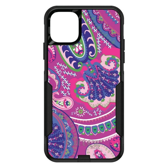 DistinctInk OtterBox Commuter Custom Case for Apple iPhone 15 Plus (6.7" Screen) - Pink Purple Green Paisley - Raised Bezel Screen Guard
