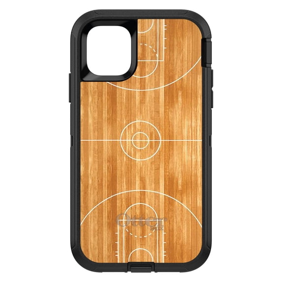 DistinctInk Case for iPhone 15 PLUS (6.7" Screen) - OtterBox Defender Custom Black Case - Basketball Court Layout - Show Your Love of Basketball