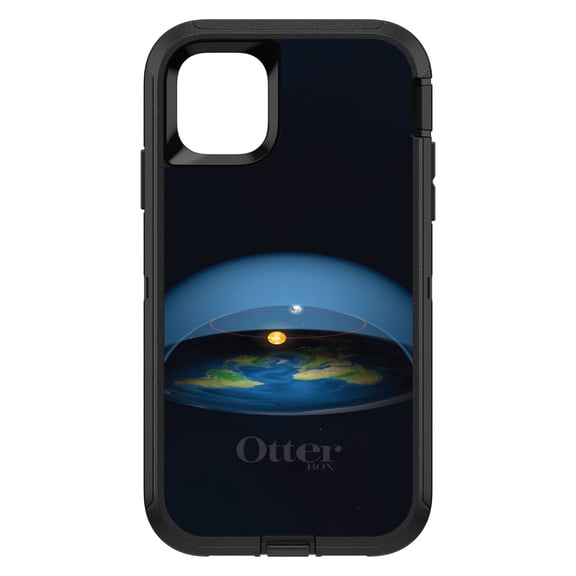 DistinctInk OtterBox Defender Custom Case for Apple iPhone 15 Plus (6.7" Screen) - Flat Earth Map - Shockproof Protection