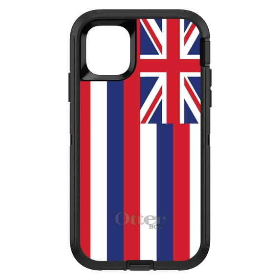 DistinctInk Case for iPhone 15 PLUS (6.7" Screen) - OtterBox Defender Custom Black Case - Hawaii State Flag - US State Flag