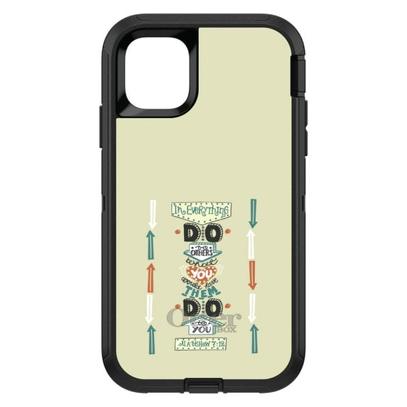 DistinctInk Case for iPhone 15 PLUS (6.7" Screen) - OtterBox Defender Custom Black Case - Matthew 7:16 - Do Unto Others