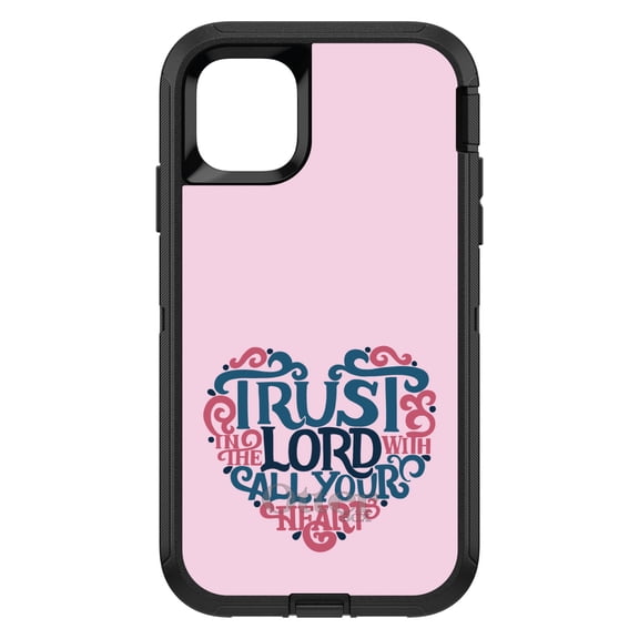 DistinctInk Case for iPhone 15 PLUS (6.7" Screen) - OtterBox Defender Custom Black Case - Trust In The Lord With All Your Heart