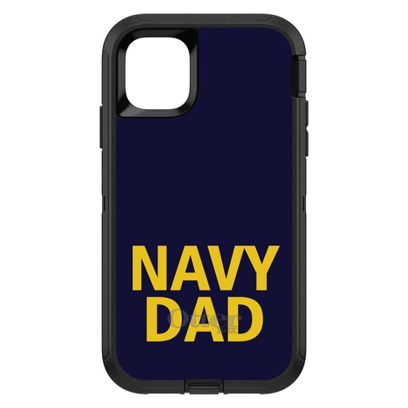 DistinctInk Case for iPhone 15 PLUS (6.7" Screen) - OtterBox Defender Custom Black Case - Yellow Navy Dad - Show Your Support for the Navy