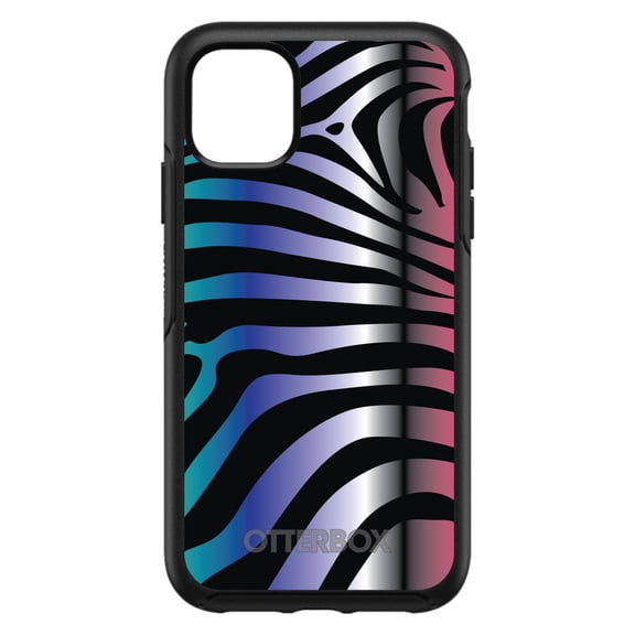 DistinctInk OtterBox Symmetry Custom Case for Apple iPhone 15 Plus (6.7" Screen) - Black Pink Teal Blue Zebra - Raised Bezel Screen Guard