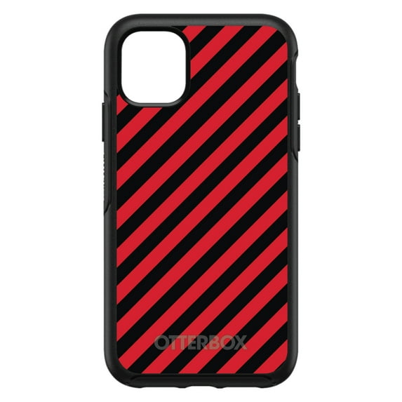 DistinctInk OtterBox Symmetry Custom Case for Apple iPhone 15 Plus (6.7" Screen) - Black Red Diagonal Stripes - Tempered Glass Back