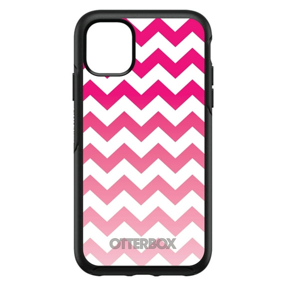 DistinctInk Case for iPhone 15 PLUS (6.7" Screen) - OtterBox Symmetry Custom Black Case - White Pink Fade Ombré Chevron Stripes