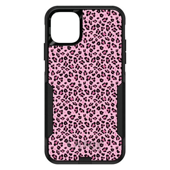 DistinctInk OtterBox Commuter Custom Case for Apple iPhone 15 Pro (6.1" Screen) - Black Pink Leopard Skin Spots - Slim Profile Design