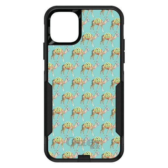 DistinctInk OtterBox Commuter Custom Case for Apple iPhone 15 Pro (6.1" Screen) - Camels on Teal Background - Lightweight Grip