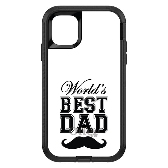 DistinctInk Case for iPhone 15 PRO (6.1" Screen) - OtterBox Defender Custom Black Case - Black World's Best Dad Moustache - Happy Father's Day