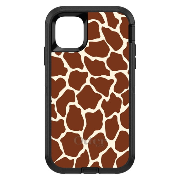 DistinctInk Case for iPhone 15 PRO (6.1" Screen) - OtterBox Defender Custom Black Case - Brown Tan Beige Giraffe Skin Spots - Animal Print