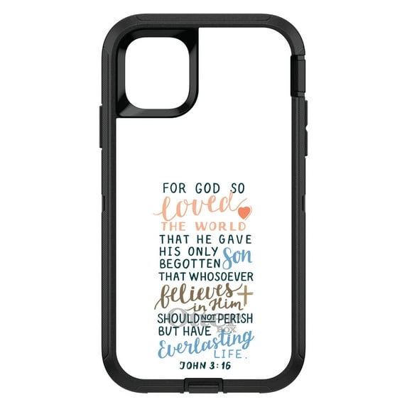 DistinctInk OtterBox Defender Custom Case for Apple iPhone 15 Pro (6.1" Screen) - For God So Loved The World - Raised Bezel Screen Guard
