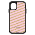 thumbnail image 1 of DistinctInk Case for iPhone 15 PRO (6.1" Screen) - OtterBox Defender Custom Black Case - Pink & Gold Print - Diagonal Stripes Pattern, 1 of 2