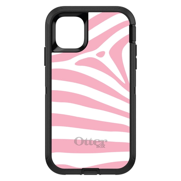 DistinctInk OtterBox Defender Custom Case for Apple iPhone 15 Pro (6.1" Screen) - Pink & White Zebra Skin Stripes - Lightweight Grip