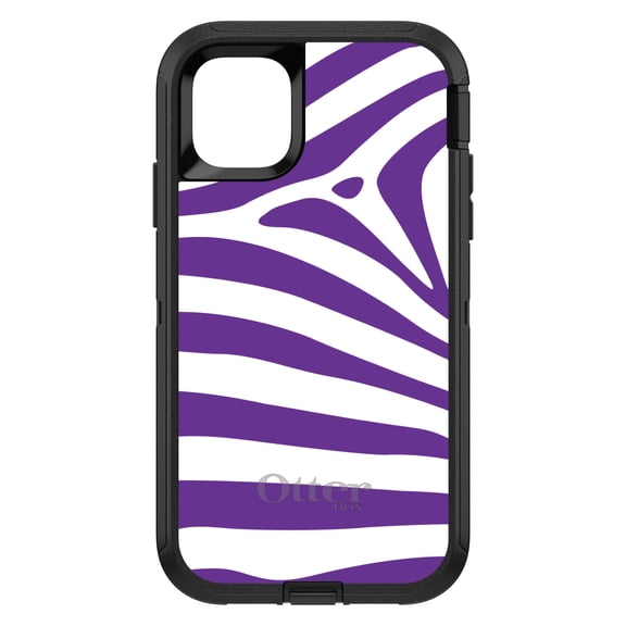 DistinctInk OtterBox Defender Custom Case for Apple iPhone 15 Pro (6.1" Screen) - Purple & White Zebra Skin Stripes - Raised Bezel Screen Guard