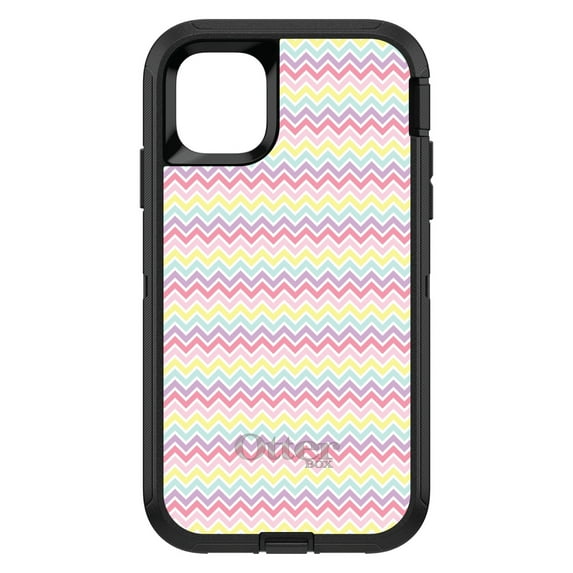 DistinctInk OtterBox Defender Custom Case for Apple iPhone 15 Pro (6.1" Screen) - Rainbow Chevron Stripes Pattern - Shockproof Protection