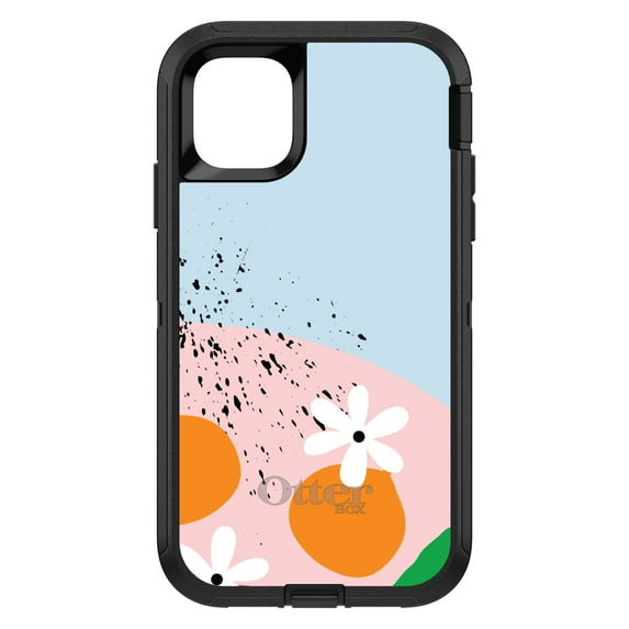 DistinctInk Case for iPhone 15 PRO (6.1" Screen) - OtterBox Defender Custom Black Case - Summer Vibes Bold Flower Pink White Orange