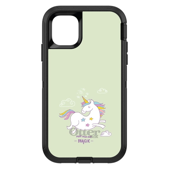 DistinctInk Case for iPhone 15 PRO (6.1" Screen) - OtterBox Defender Custom Black Case - Unicorn - Make Your Own Magic