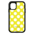 thumbnail image 1 of DistinctInk Case for iPhone 15 PRO (6.1" Screen) - OtterBox Defender Custom Black Case - White & Yellow Polka Dots, 1 of 2