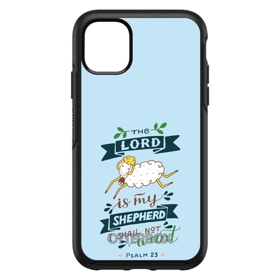 DistinctInk Case for iPhone 15 PRO (6.1" Screen) - OtterBox Symmetry Custom Black Case - The Lord is My Shepherd I Shall Not Want