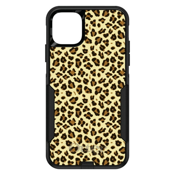 DistinctInk Case for iPhone 15 Pro MAX (6.7" Screen) - OtterBox Commuter Custom Black Case - Black Beige Tan Leopard Skin Spots