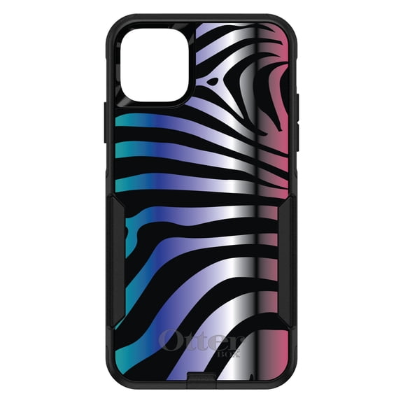 DistinctInk OtterBox Commuter Custom Case for Apple iPhone 15 Pro Max (6.7" Screen) - Black Pink Teal Blue Zebra - Raised Bezel Screen Guard