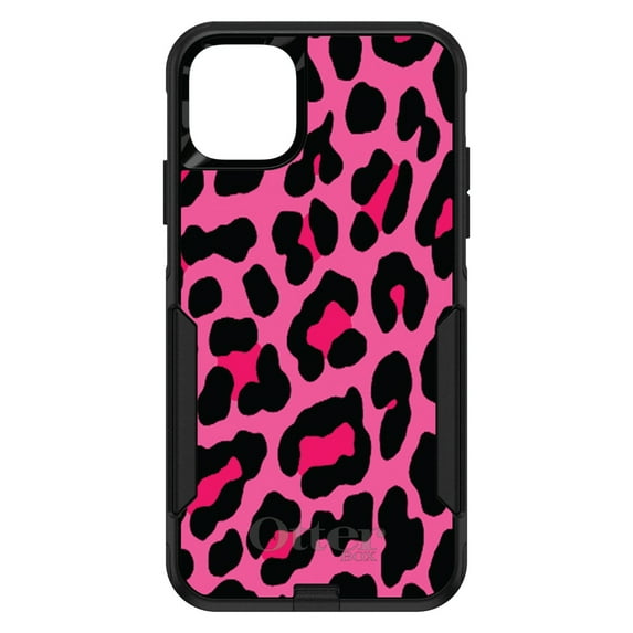 DistinctInk Case for iPhone 15 Pro MAX (6.7" Screen) - OtterBox Commuter Custom Black Case - Hot Pink Black Leopard Skin Spots