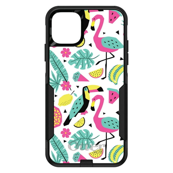 DistinctInk OtterBox Commuter Custom Case for Apple iPhone 15 Pro Max (6.7" Screen) - Flamingo Toucan Pineapple - Shockproof Protection
