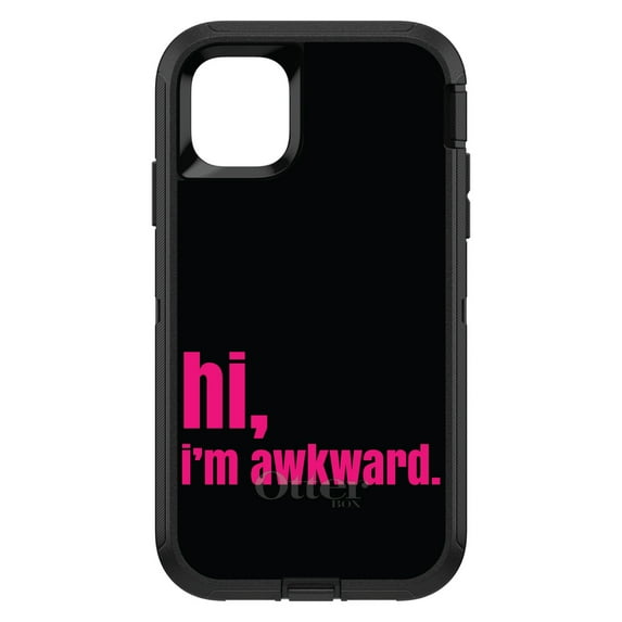 DistinctInk OtterBox Defender Custom Case for Apple iPhone 15 Pro Max (6.7" Screen) - Black Hot Pink "hi, I'm awkward. - Raised Bezel Screen Guard
