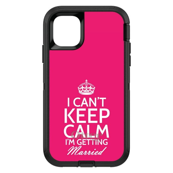 DistinctInk Case for iPhone 15 Pro MAX (6.7" Screen) - OtterBox Defender Custom Black Case - Can't Keep Calm I'm Getting Married