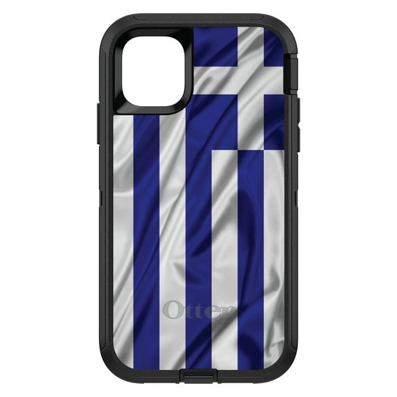 DistinctInk OtterBox Defender Custom Case for Apple iPhone 15 Pro Max (6.7" Screen) - Greece Waving Flag - Lightweight Grip