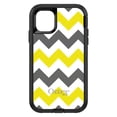 thumbnail image 1 of DistinctInk Case for iPhone 15 Pro MAX (6.7" Screen) - OtterBox Defender Custom Black Case - Grey Yellow Chevron Stripes - Chevron Stripes Pattern, 1 of 2