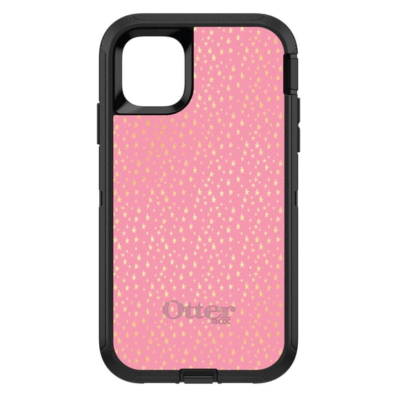 DistinctInk OtterBox Defender Custom Case for Apple iPhone 15 Pro Max (6.7" Screen) - Pink & Gold Star Pattern - Slim Profile Design