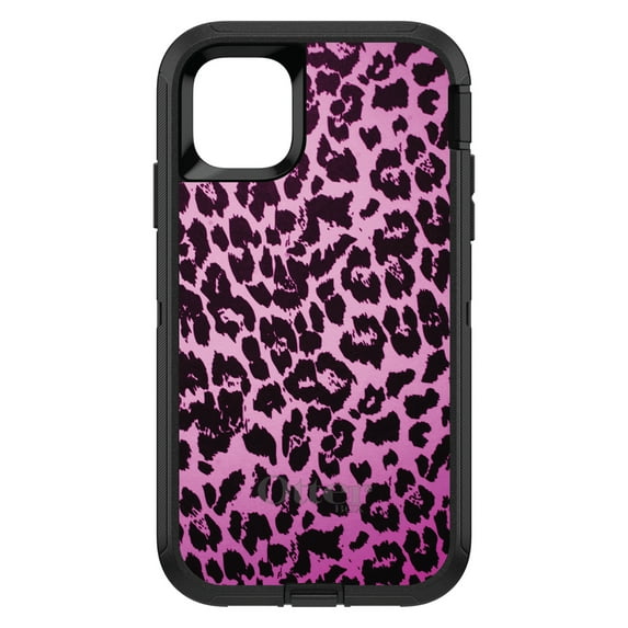 DistinctInk Case for iPhone 15 Pro MAX (6.7" Screen) - OtterBox Defender Custom Black Case - Pink Purple Leopard Skin Spots