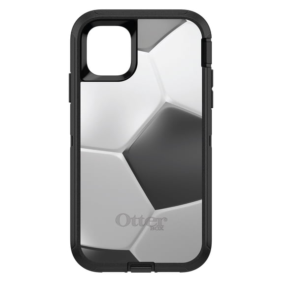DistinctInk Case for iPhone 15 Pro MAX (6.7" Screen) - OtterBox Defender Custom Black Case - Soccer Ball 3D