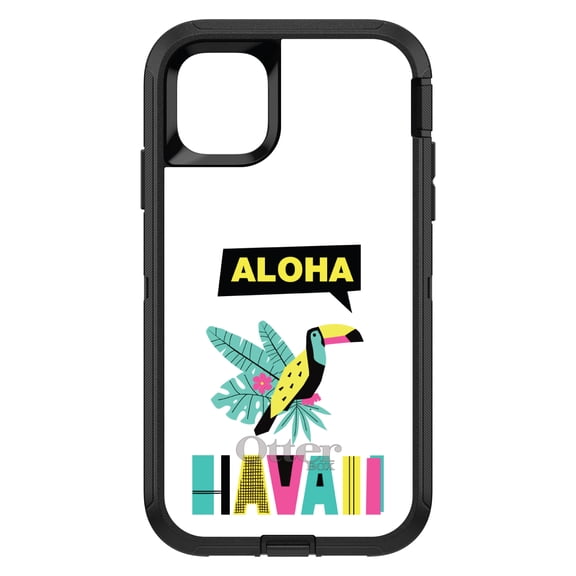 DistinctInk OtterBox Defender Custom Case for Apple iPhone 15 Pro Max (6.7" Screen) - Aloha Hawaii Yellow Teal Pink - Shockproof Protection