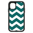 thumbnail image 1 of DistinctInk Case for iPhone 15 Pro MAX (6.7" Screen) - OtterBox Defender Custom Black Case - Teal White Chevron Stripes - Chevron Stripes Pattern, 1 of 2