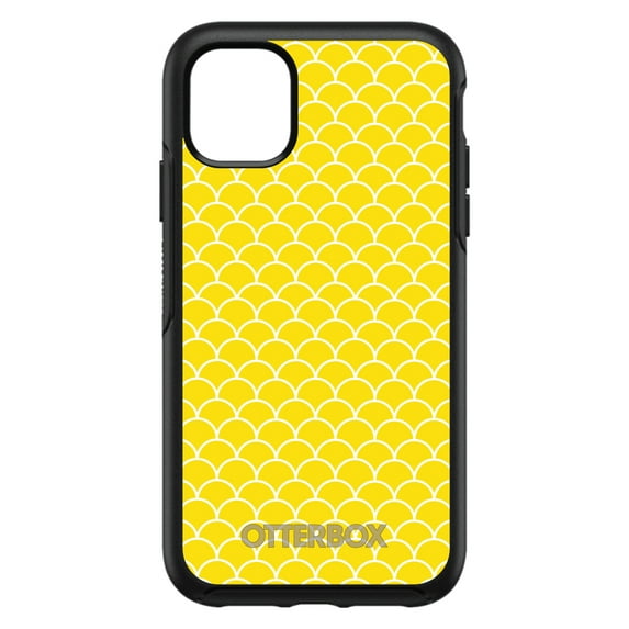 DistinctInk OtterBox Symmetry Custom Case for Apple iPhone 15 Pro Max (6.7" Screen) - Yellow White Scalloped Pattern - Tempered Glass Back