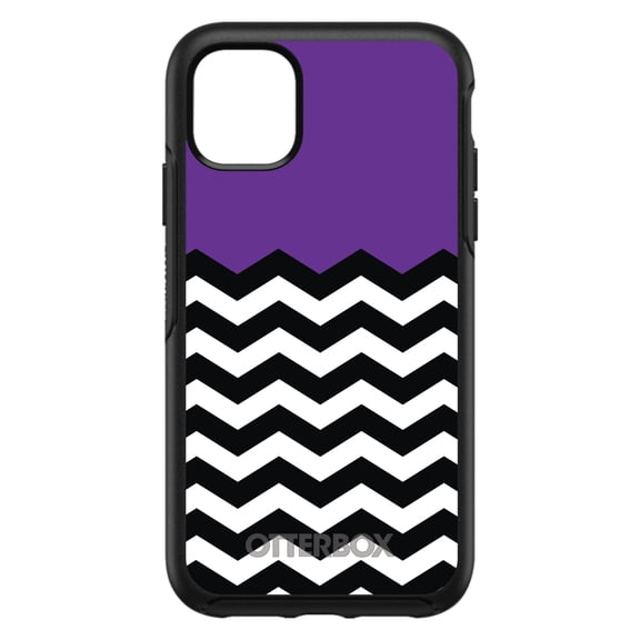 DistinctInk OtterBox Symmetry Custom Case for Apple iPhone 11 (6.1" Screen) - Black & White Chevron Stripes Pattern - Lightweight Grip