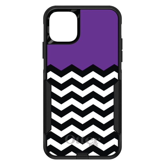 DistinctInk OtterBox Commuter Custom Case for Apple iPhone 11 Pro Max (6.5" Screen) - Black & White Chevron Stripes Pattern - Slim Profile Design